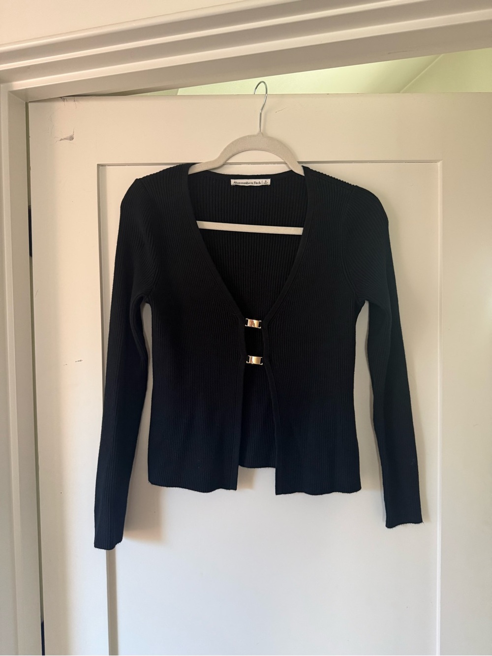 Abercrombie & Fitch Black Ribbed Cardigan with Gold Buckle Accents